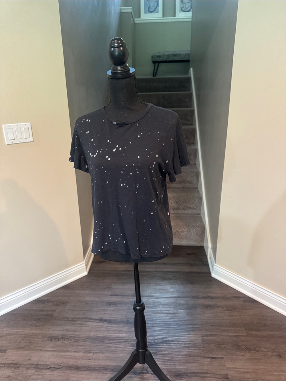 T.La Black Tee with White Splatter Print